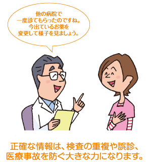 正確な情報は、検査の重複や誤診、医療事故を防ぐ大きな力になります。