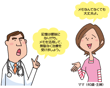 「記憶は曖昧になりがち。メモを活用して、無駄なく治療を受けましょう。」