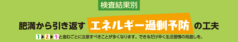 検査結果別 肥満から引き返すエネルギー過剰の予防の工夫