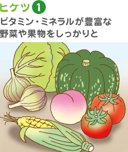 ヒケツ1 ビタミン・ミネラルが豊富な野菜や果物をしっかりと