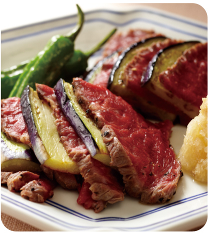 牛肉のたたきと焼きなすのしょうが風味